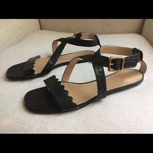 Chloe Lauren Sandals Black Leather Scalloped 12